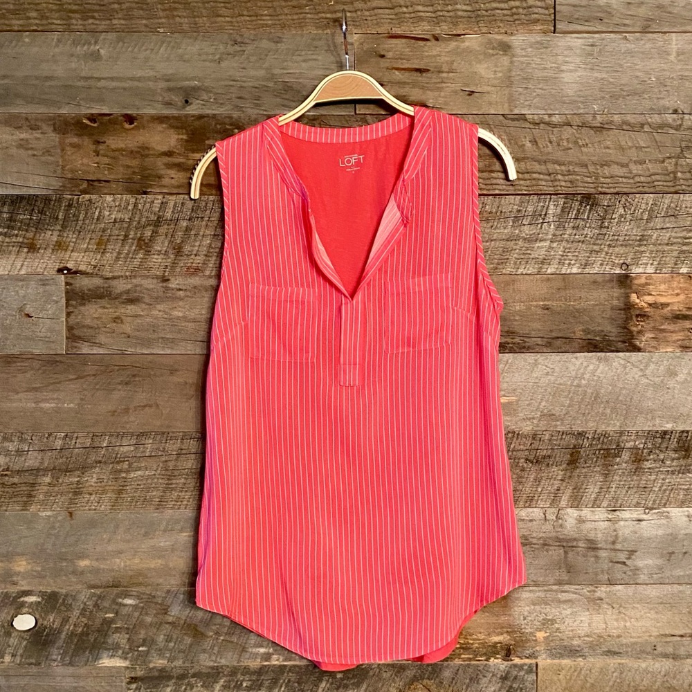 LOFT, Pink and White Sleeveless Blouse